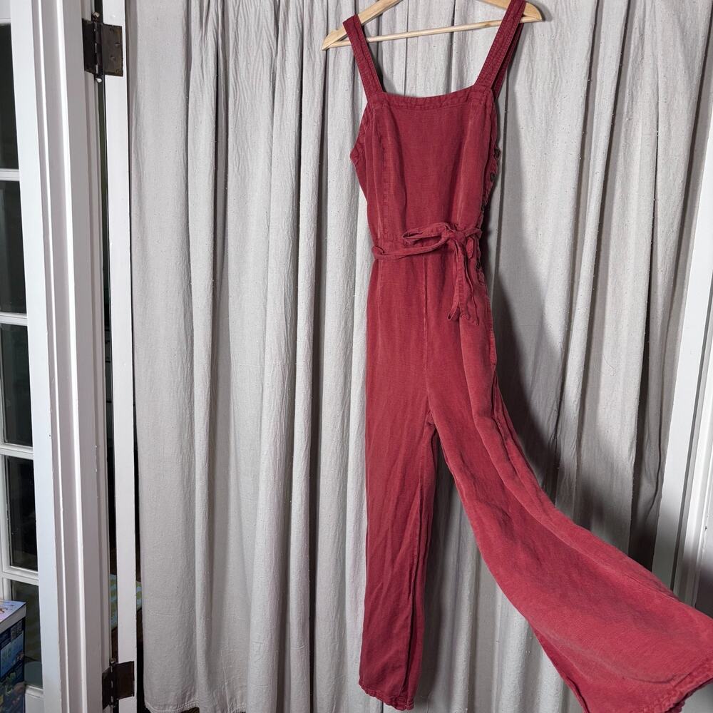 C&C California Linen Lyocell Jumpsuit Overalls Rust Wide Leg 6